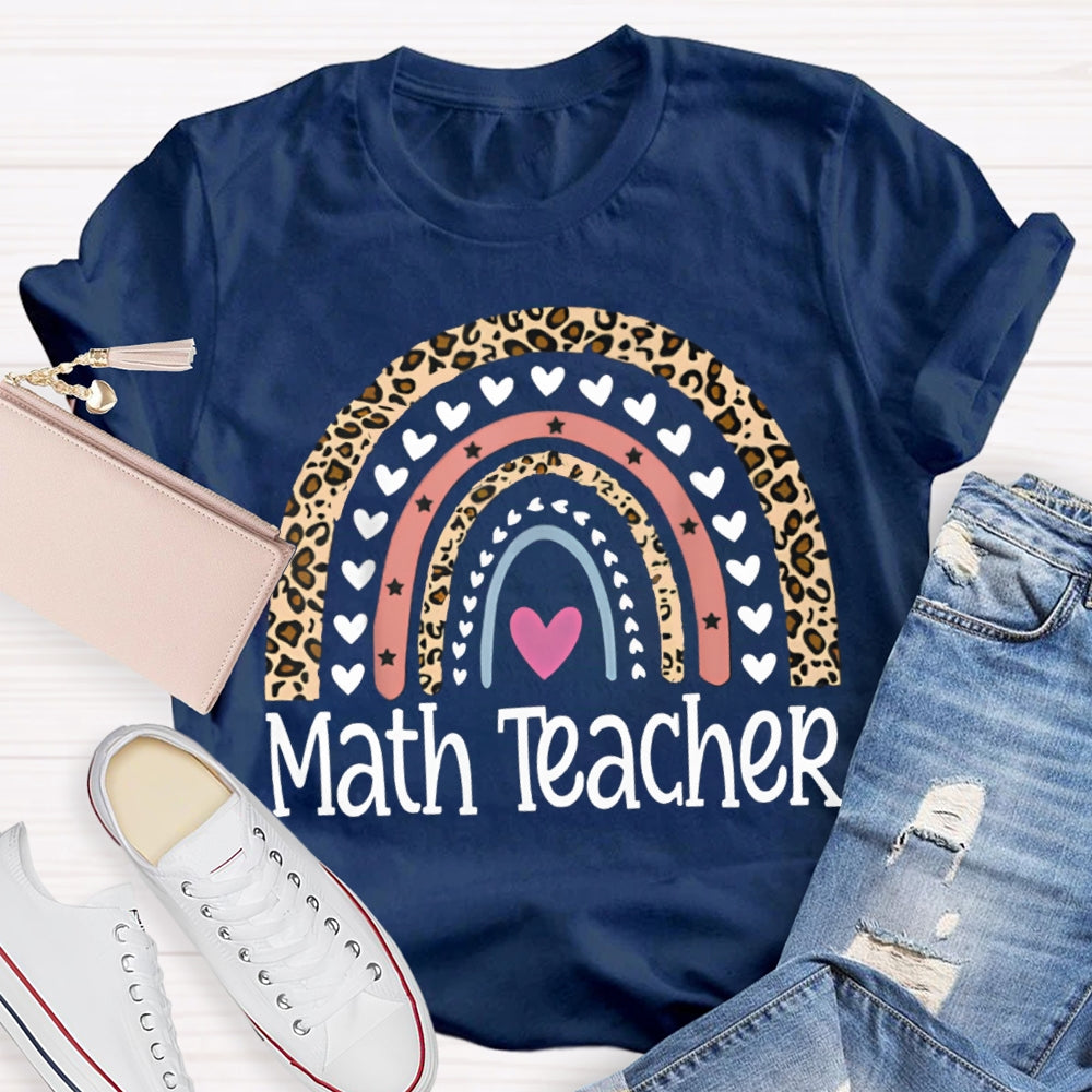 Math Teacher Small Hearts And Leopard Print T-shirt