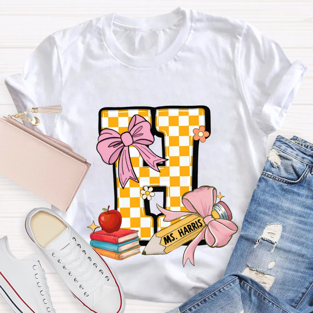 Personalized Name Yellow Checkerboard  Initials Design T-Shirt