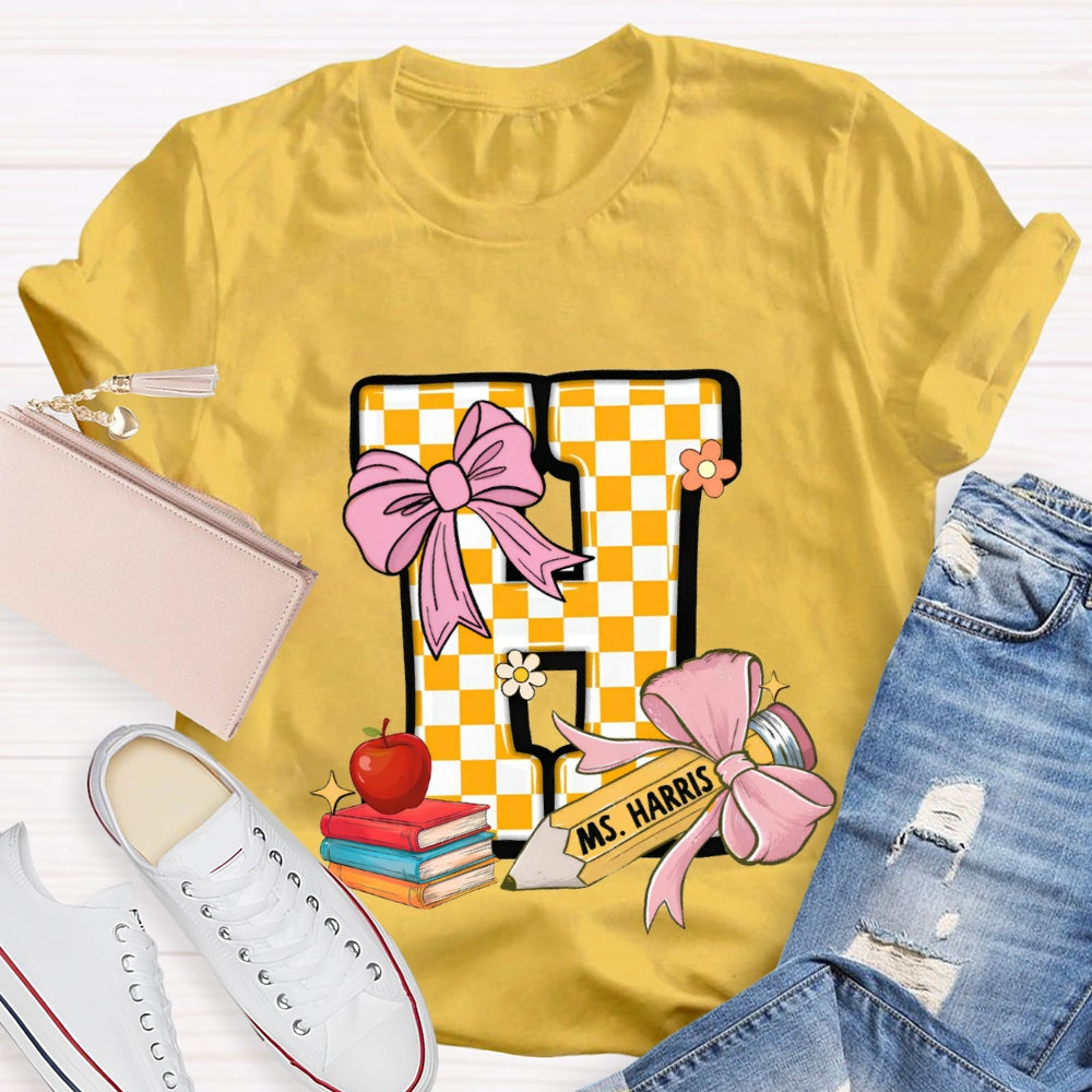 Personalized Name Yellow Checkerboard  Initials Design T-Shirt