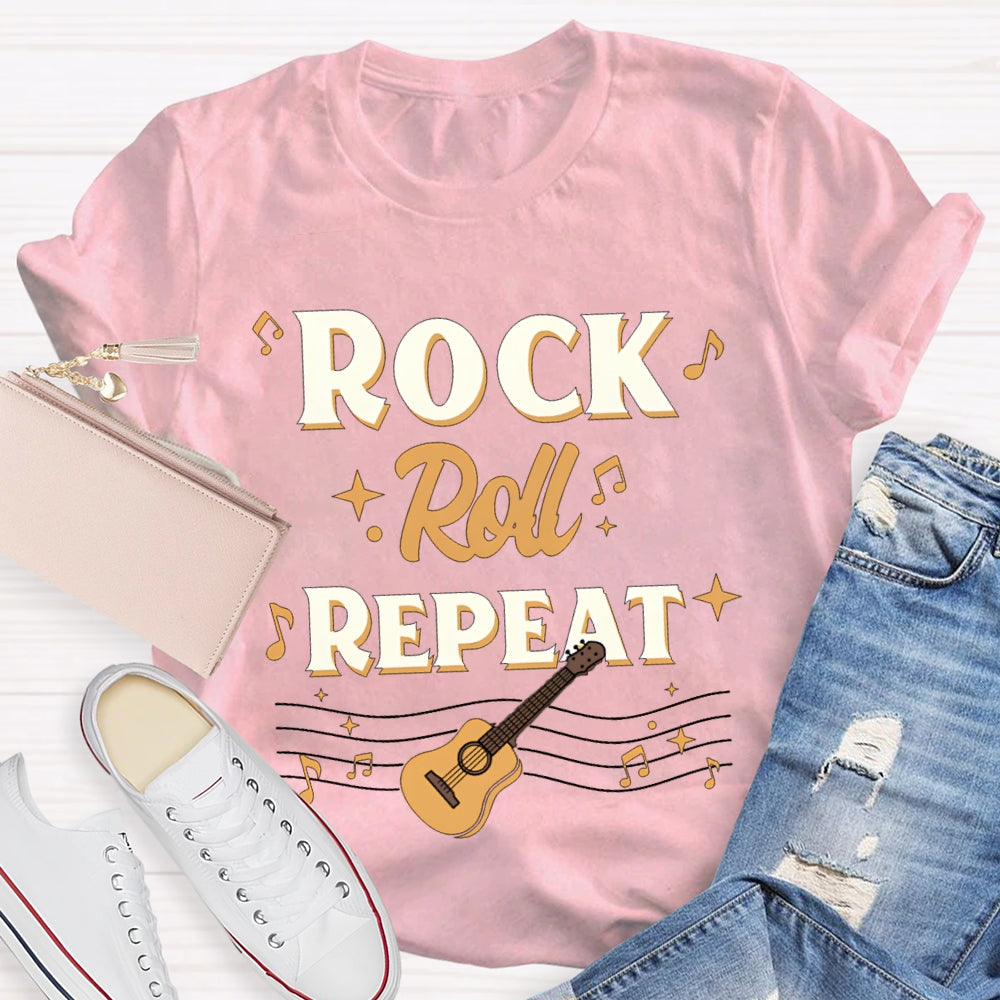 Rock Roll Repeat Get A Guitar Music Teacher T-shirt