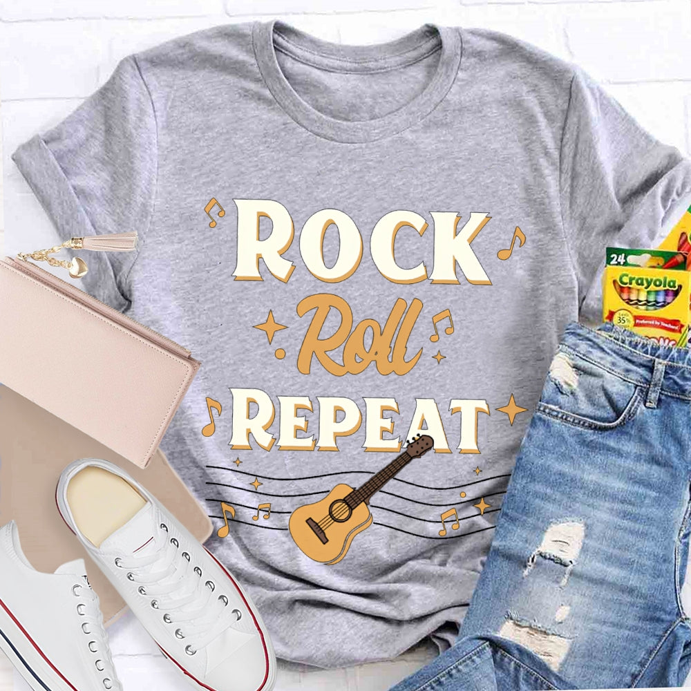 Rock Roll Repeat Get A Guitar Music Teacher T-shirt