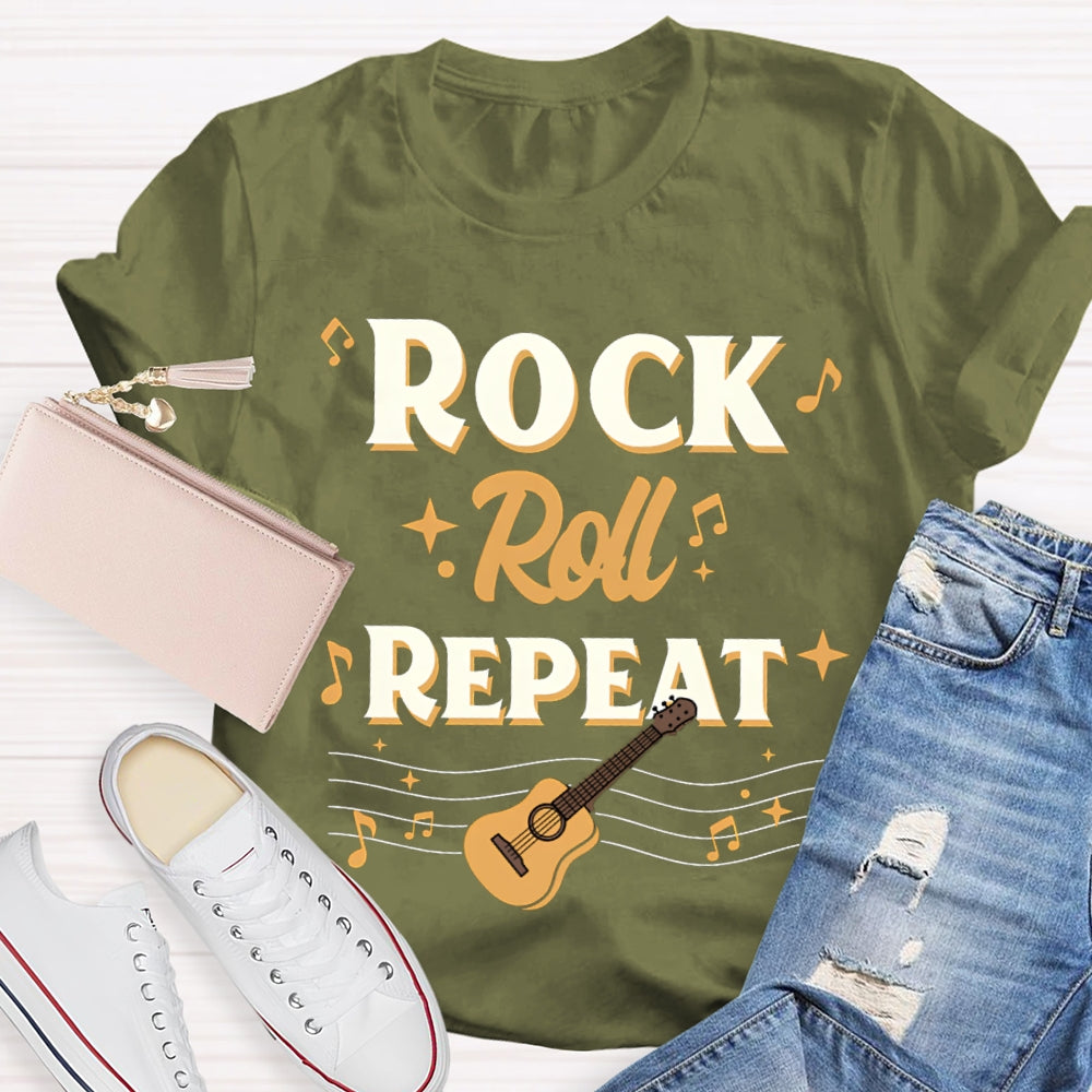 Rock Roll Repeat Get A Guitar Music Teacher T-shirt