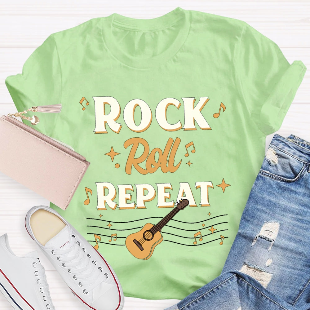 Rock Roll Repeat Get A Guitar Music Teacher T-shirt