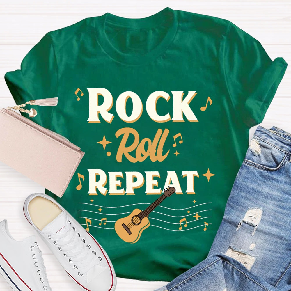 Rock Roll Repeat Get A Guitar Music Teacher T-shirt