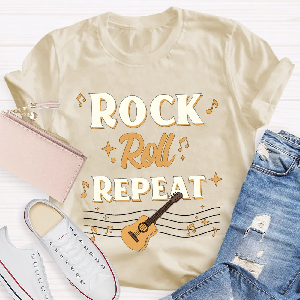Rock Roll Repeat Get A Guitar Music Teacher T-shirt