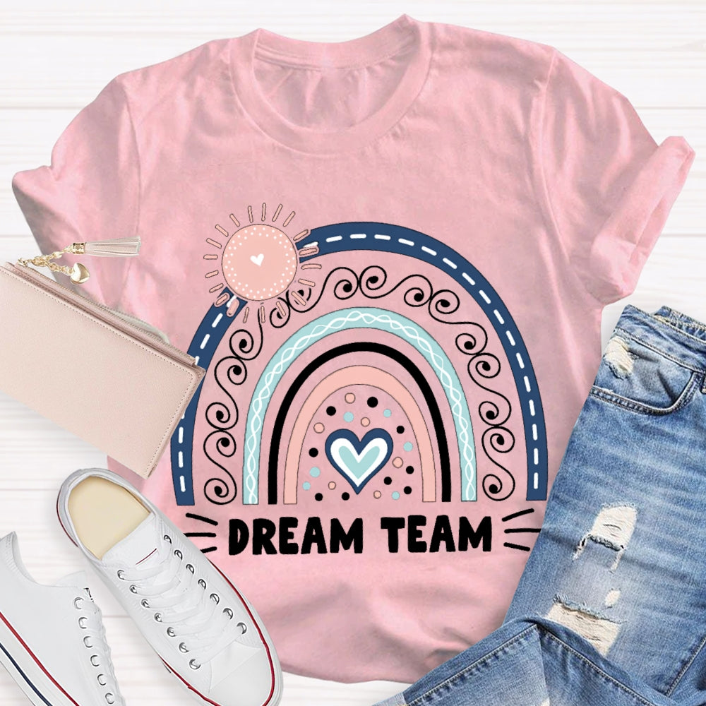 Dream Team Pink Sun And Blue Heart T-shirt