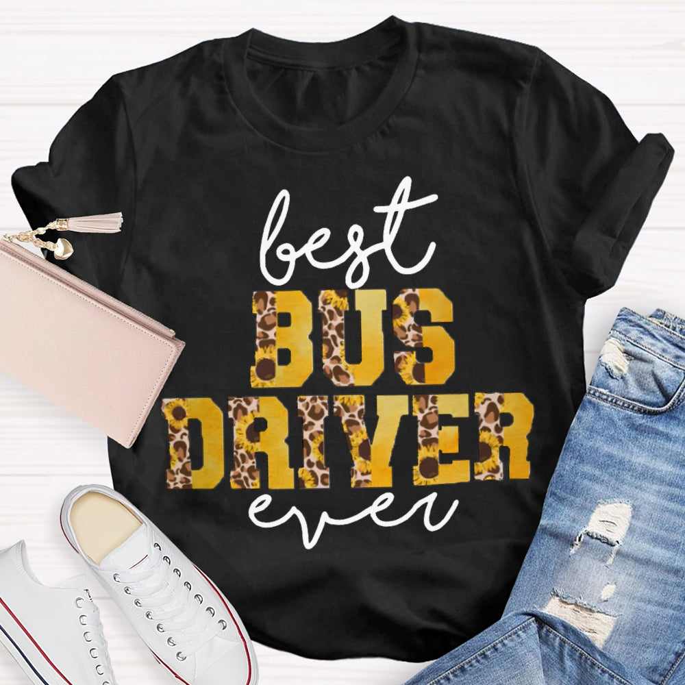 Best Bus Driver Ever Leopard Print And Yellow Combination Letters T-shirt