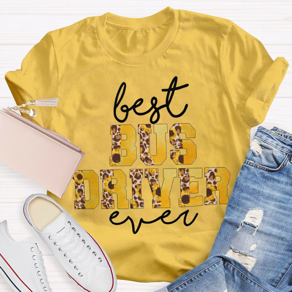 Best Bus Driver Ever Leopard Print And Yellow Combination Letters T-shirt