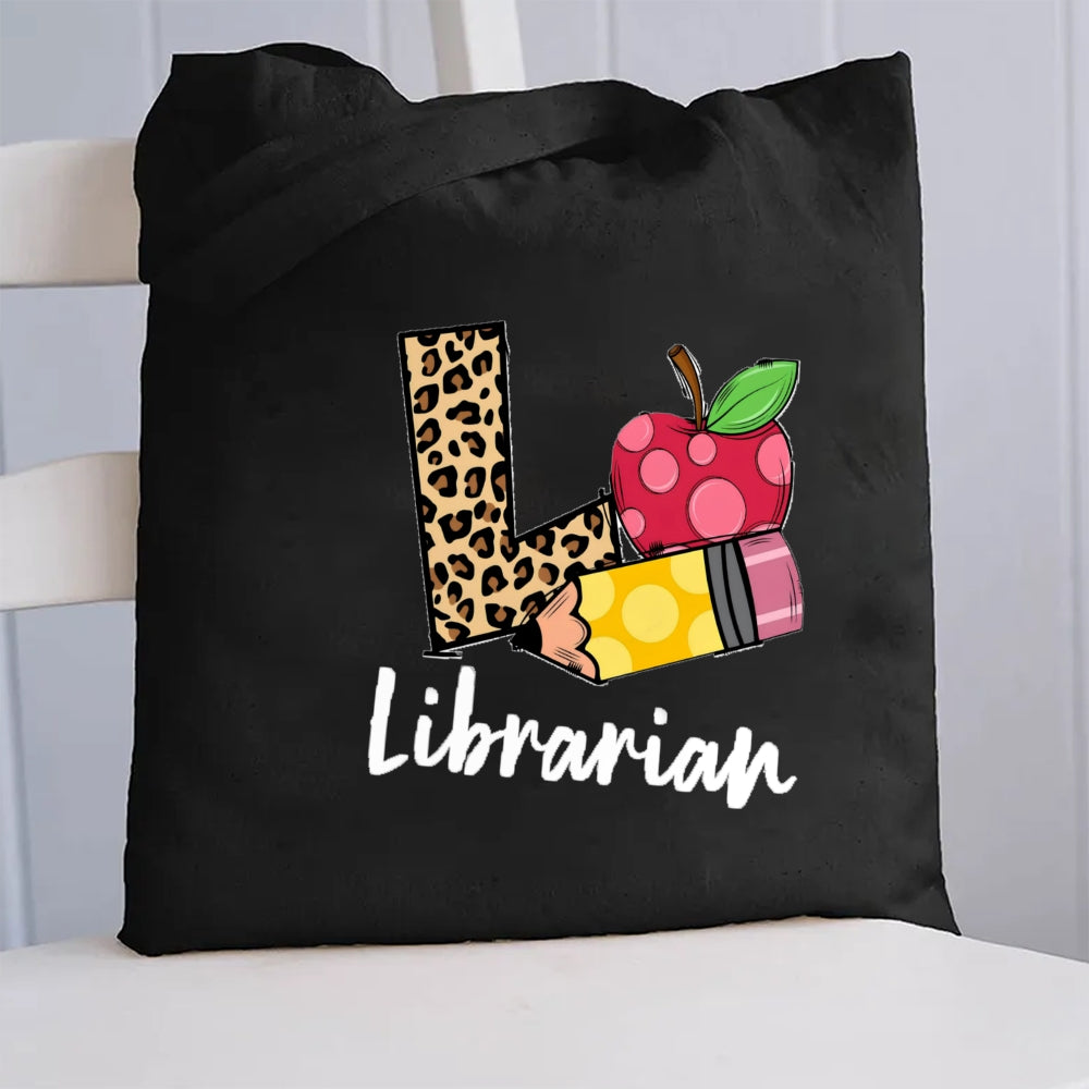 L Is Librarian Leopard Letter Canvas Tote Bag