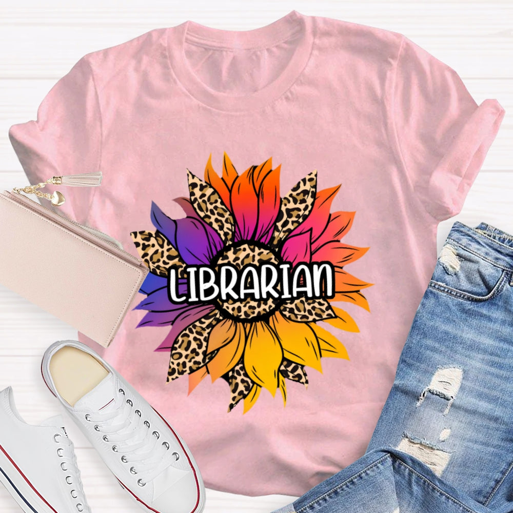 Librarian Leopard Print Sunflower T-shirt