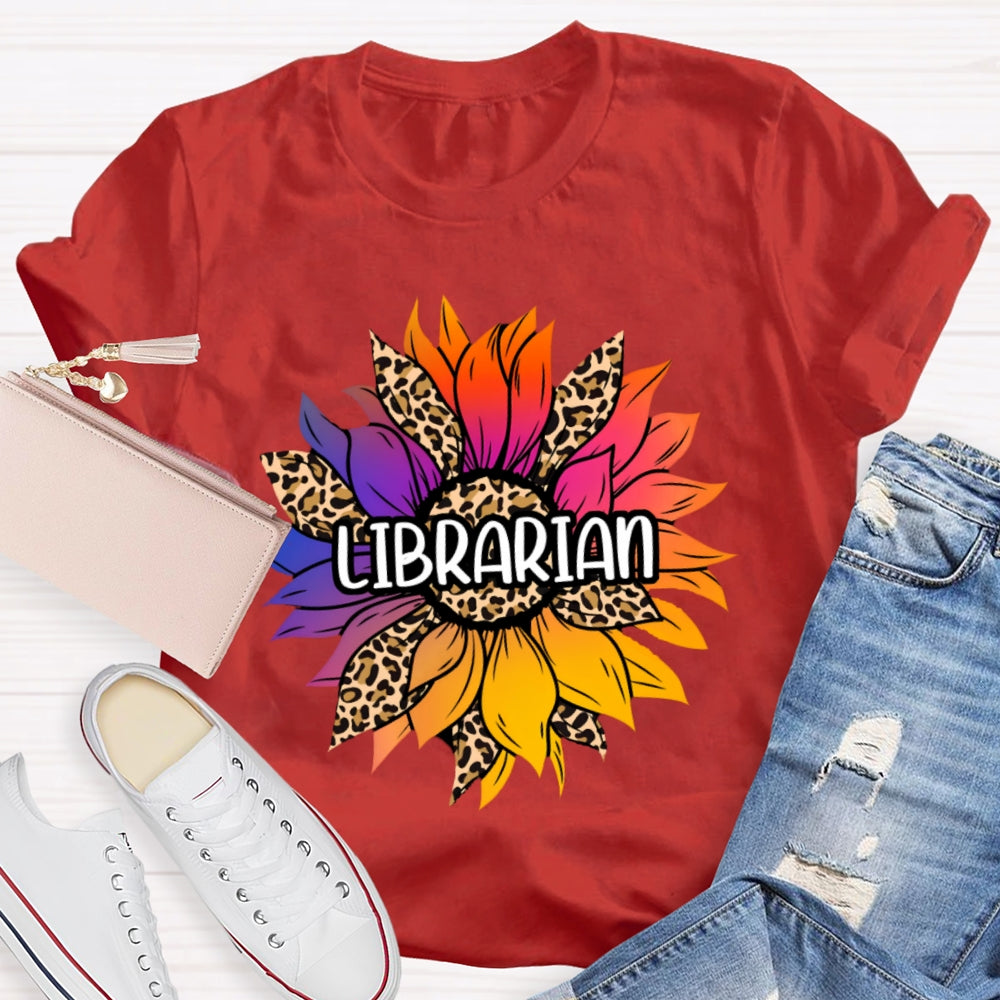 Librarian Leopard Print Sunflower T-shirt