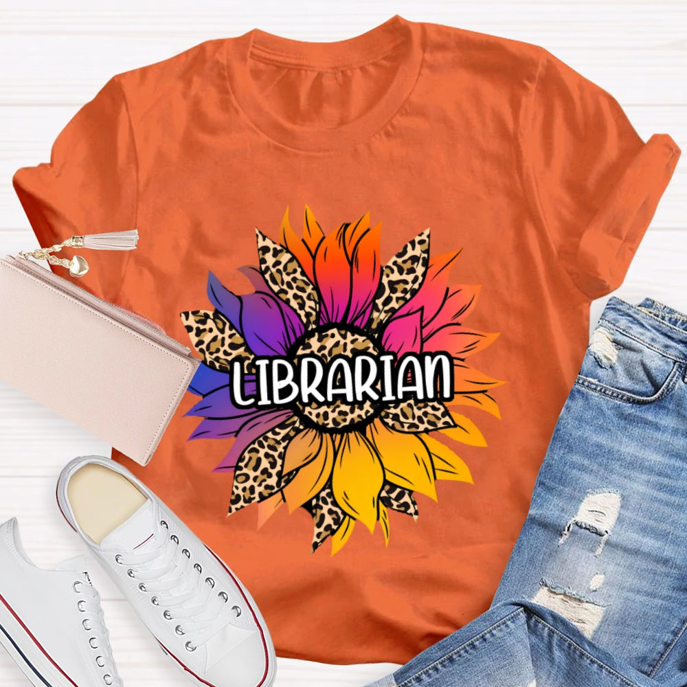 Librarian Leopard Print Sunflower T-shirt