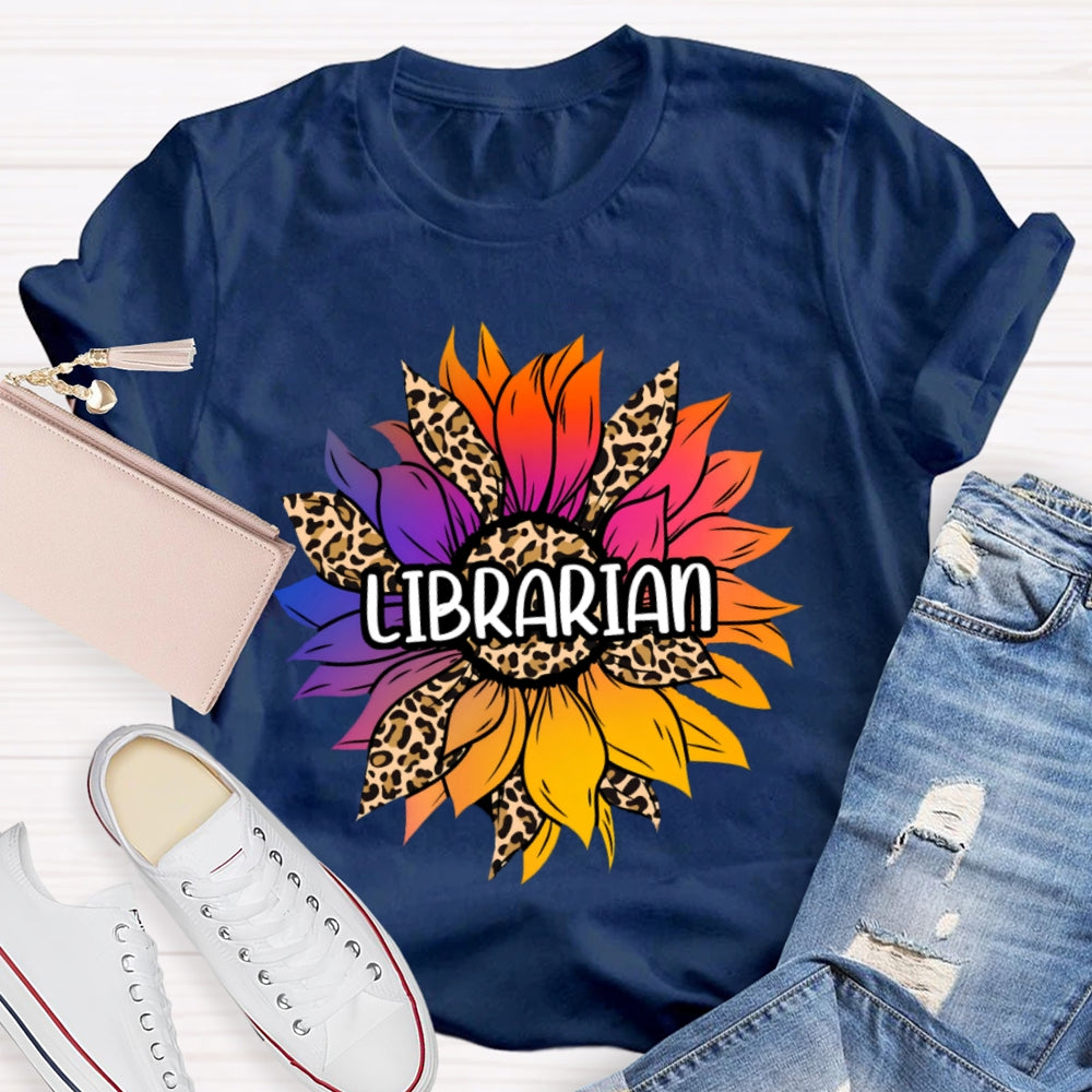 Librarian Leopard Print Sunflower T-shirt