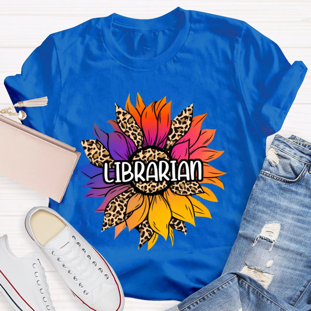 Librarian Leopard Print Sunflower T-shirt