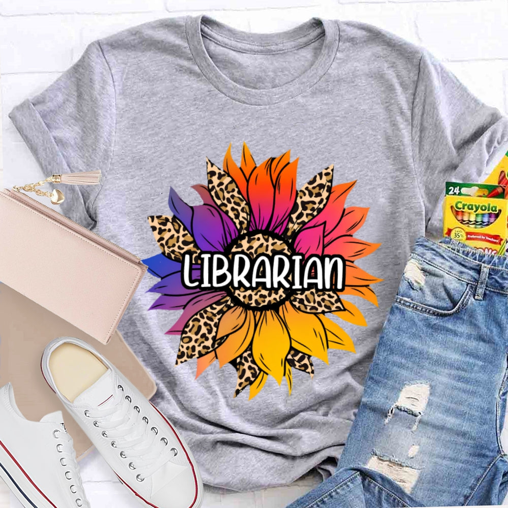Librarian Leopard Print Sunflower T-shirt