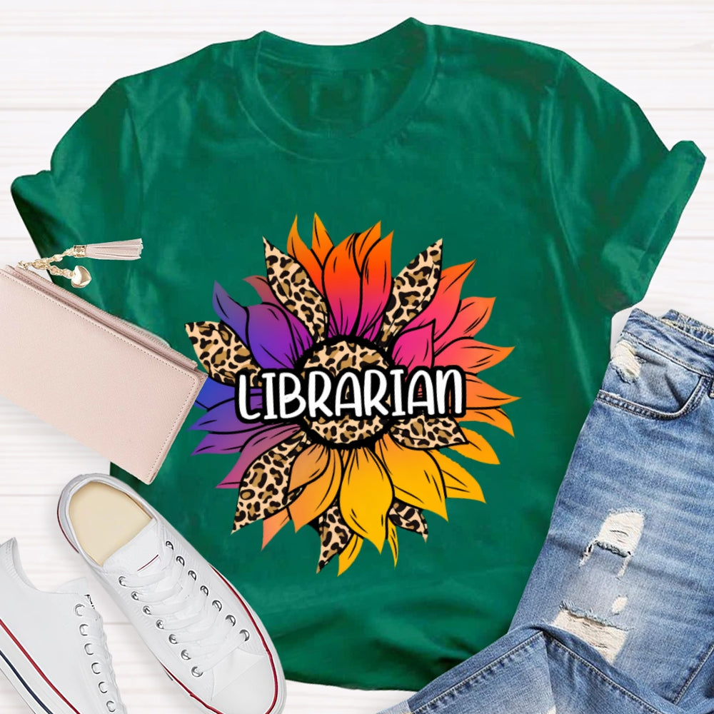 Librarian Leopard Print Sunflower T-shirt