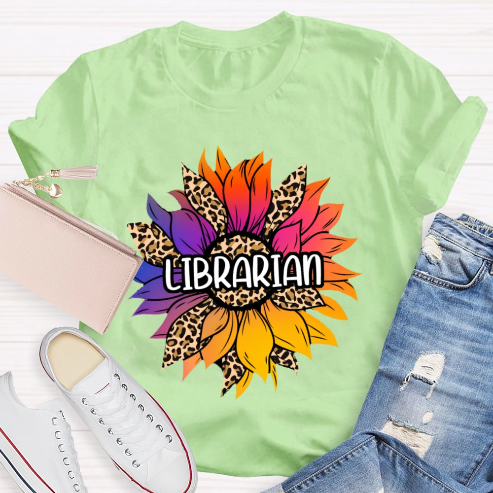 Librarian Leopard Print Sunflower T-shirt