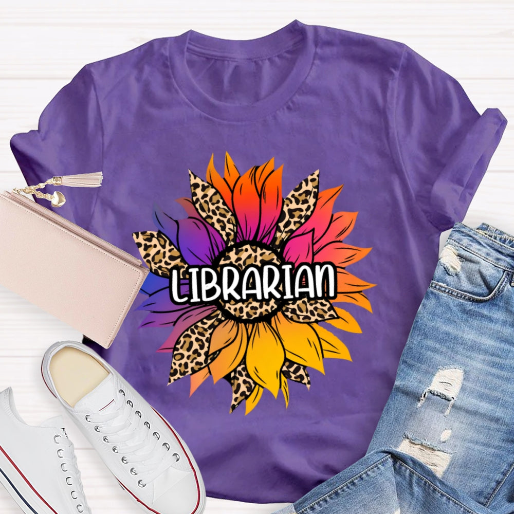 Librarian Leopard Print Sunflower T-shirt