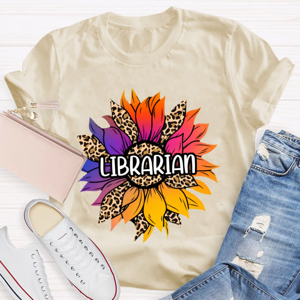 Librarian Leopard Print Sunflower T-shirt