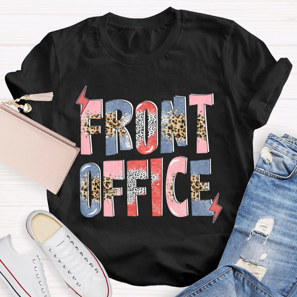 Front Office Colorful Gradient And Leopard Print Letters T-shirt
