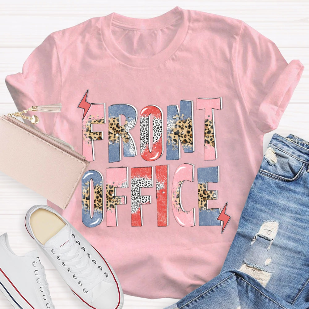 Front Office Colorful Gradient And Leopard Print Letters T-shirt