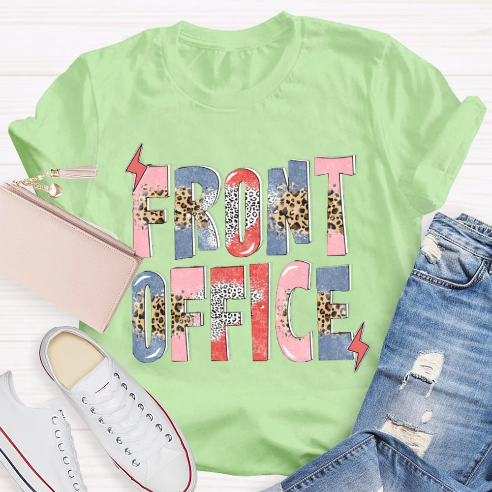 Front Office Colorful Gradient And Leopard Print Letters T-shirt