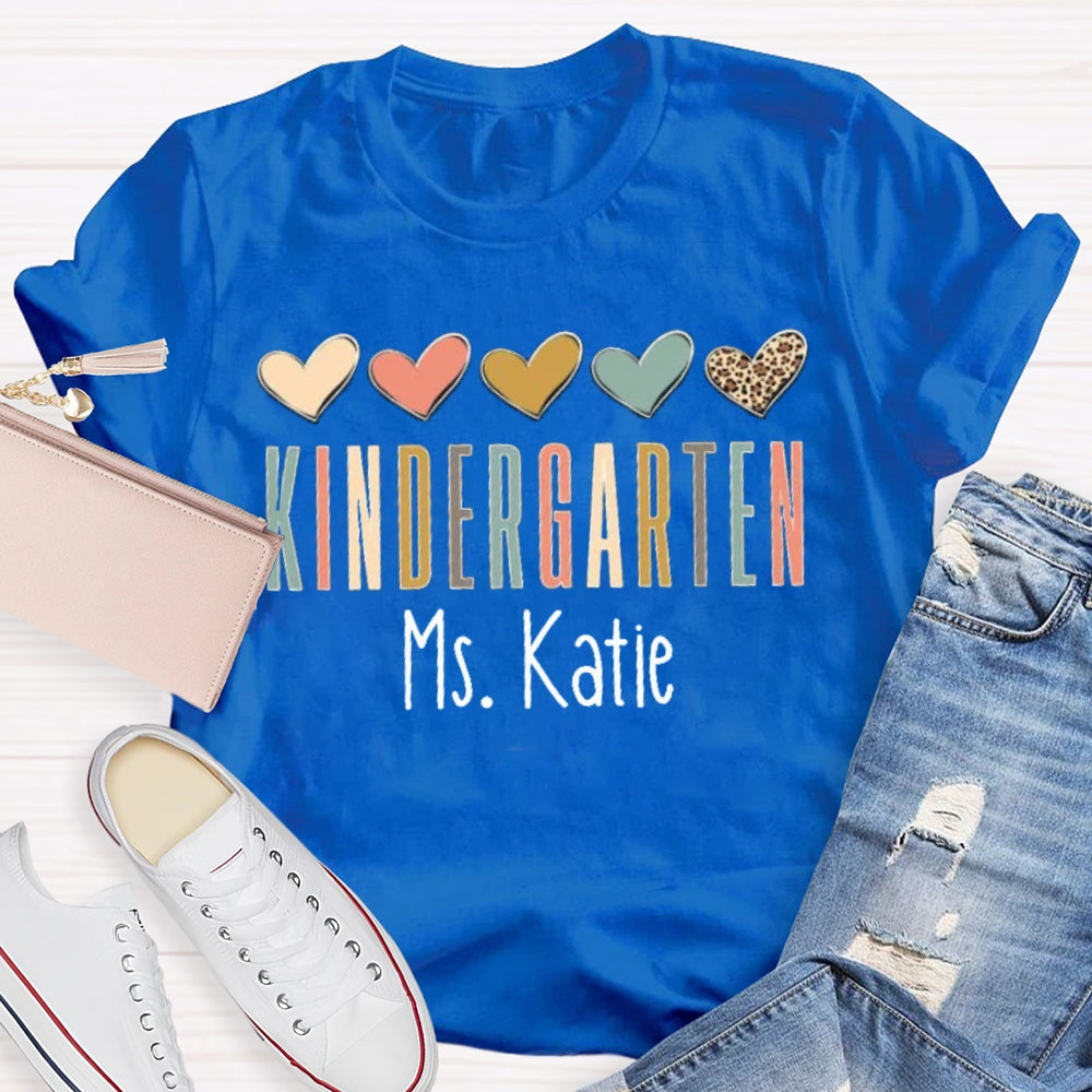 Personalized Name Colorful Heart Teacher T-Shirt