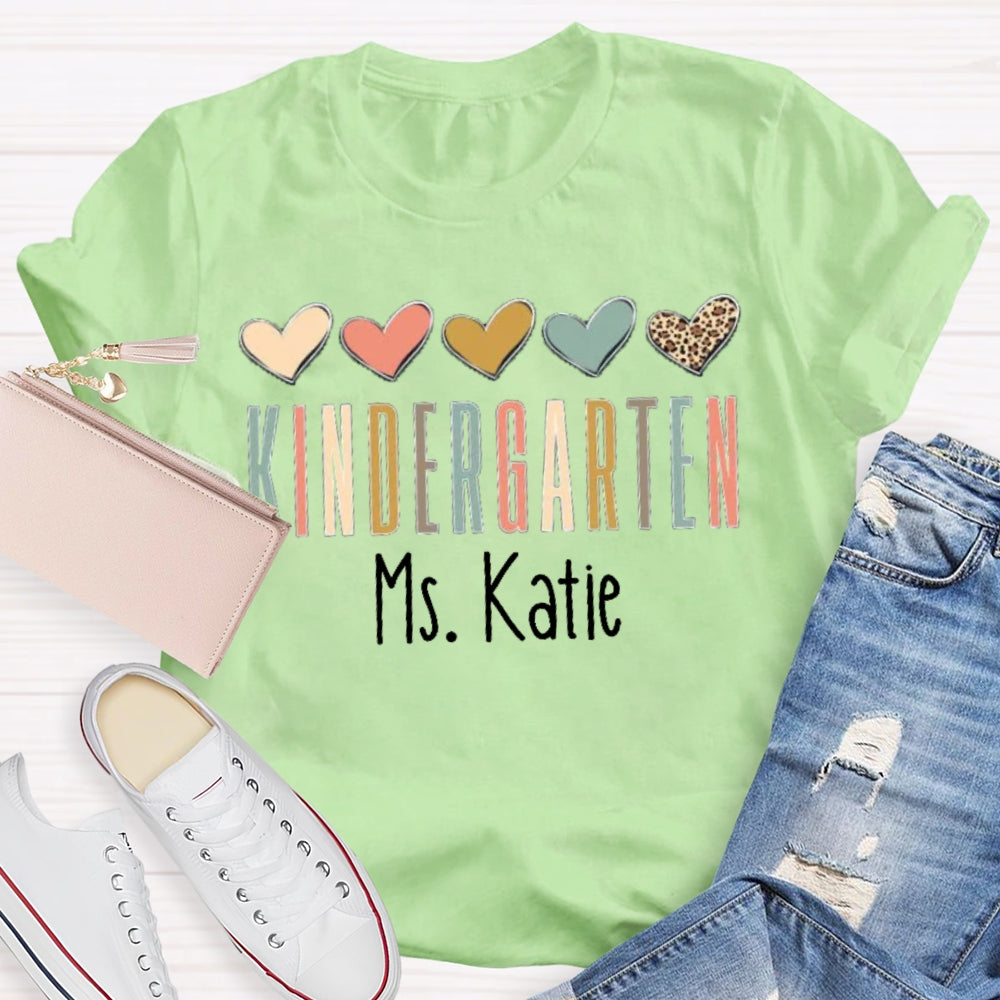Personalized Name Colorful Heart Teacher T-Shirt