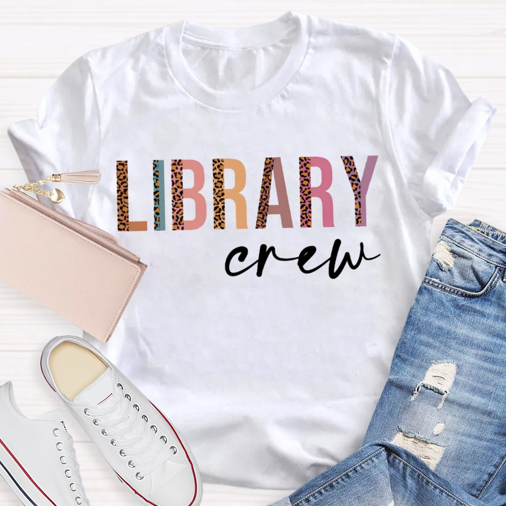 Library Crew Leopard Print And Colorful Combination Letters T-shirt