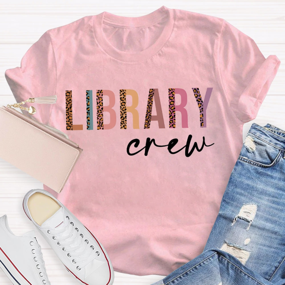 Library Crew Leopard Print And Colorful Combination Letters T-shirt