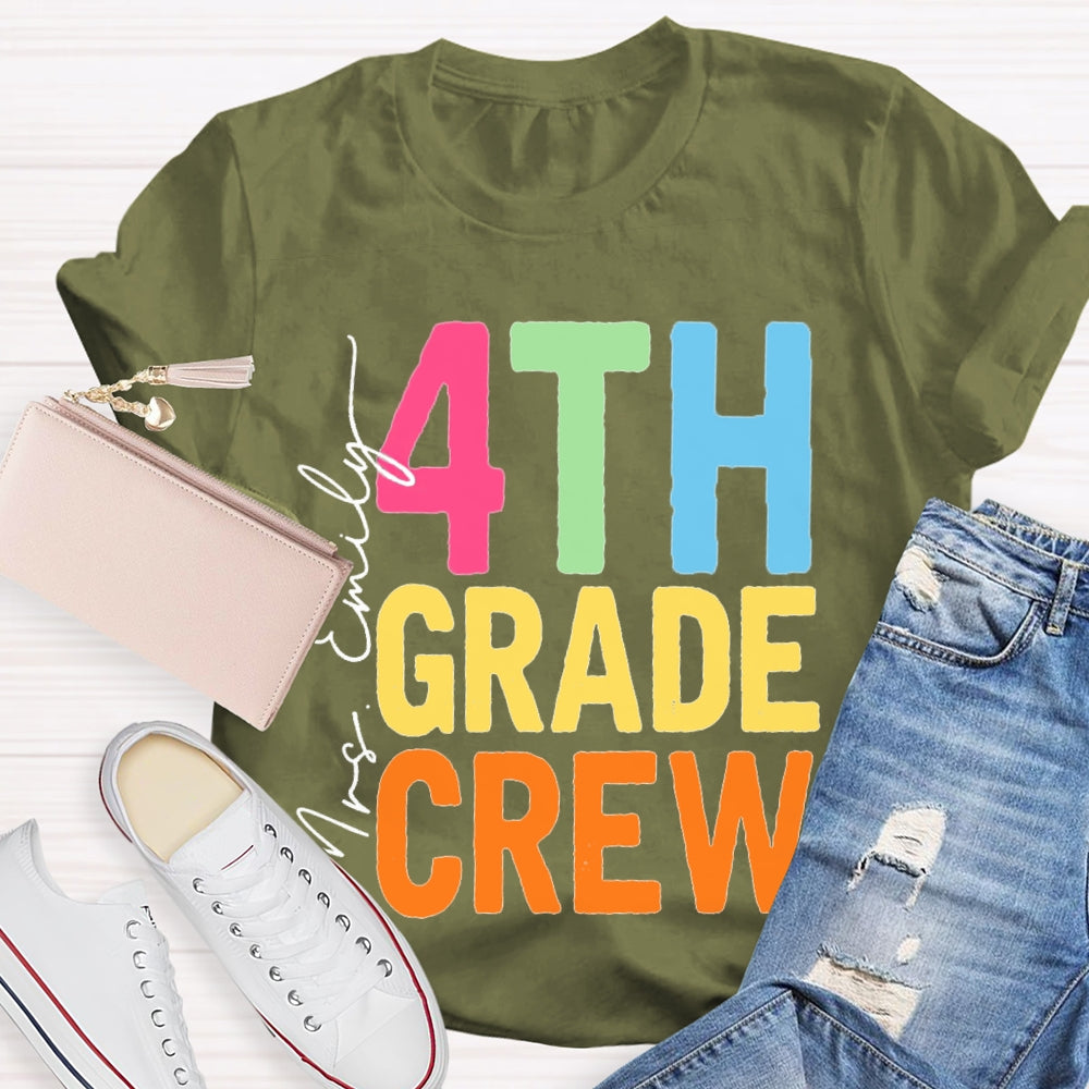 Personalized Name And Grade Fourth Grade Crew Back To School T-shirt