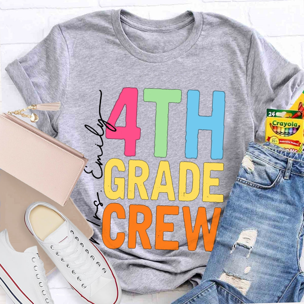 Personalized Name And Grade Fourth Grade Crew Back To School T-shirt