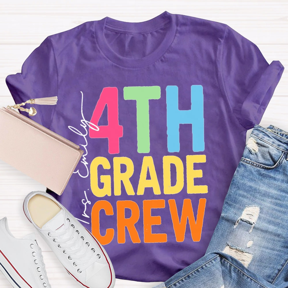Personalized Name And Grade Fourth Grade Crew Back To School T-shirt