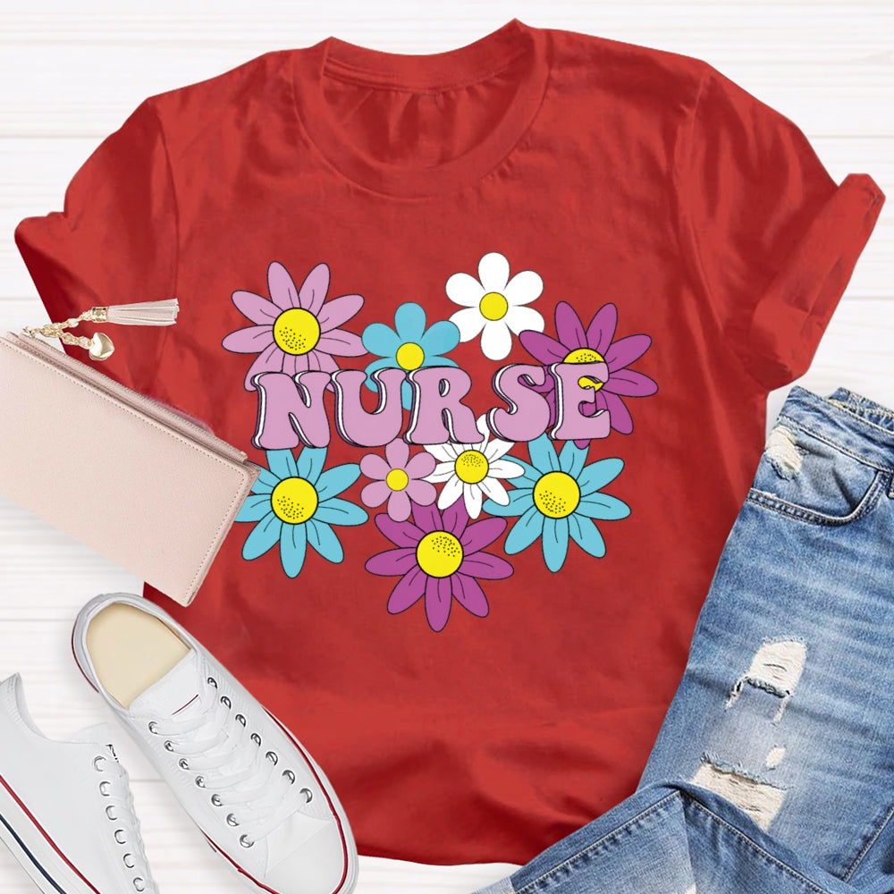Nurse Flowers Funny T-shirt