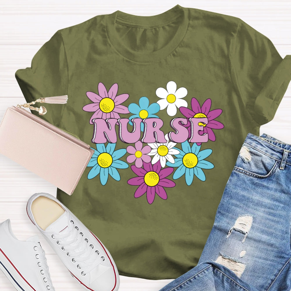 Nurse Flowers Funny T-shirt
