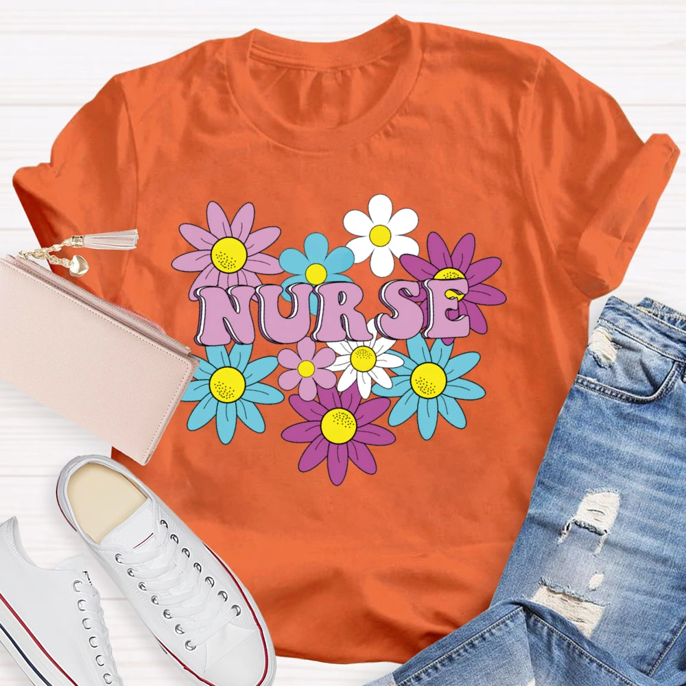 Nurse Flowers Funny T-shirt