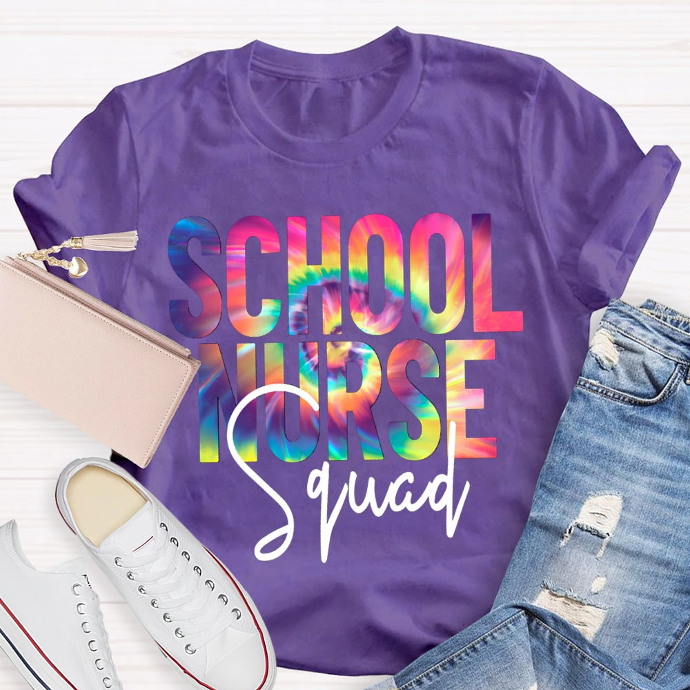 School Nurse Squad Colorful Gradient Letters T-shirt