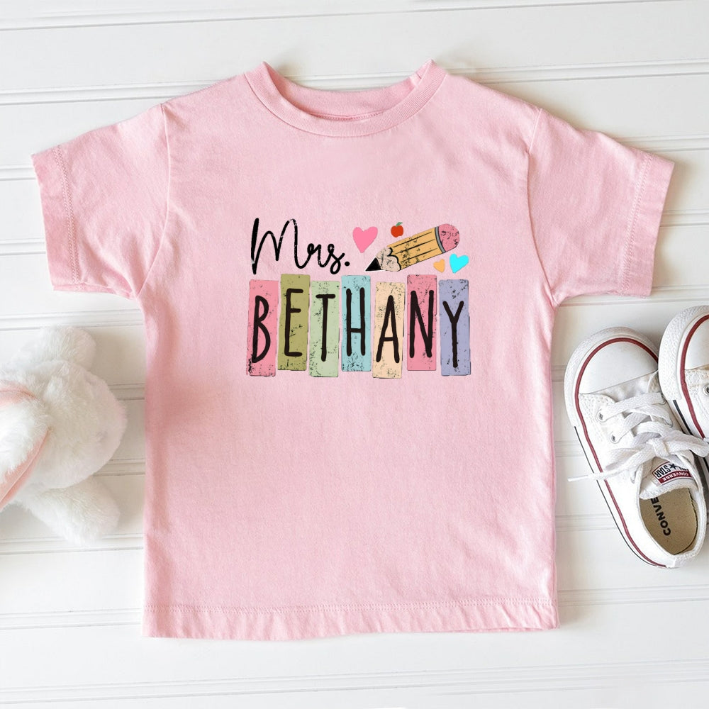 Personalized Name Color Blocking Pencil Toddler T-Shirts