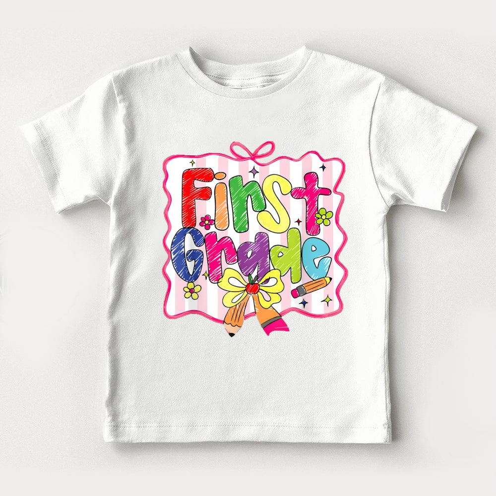 Personalized Grade Pink Bow Toddle T-Shirts