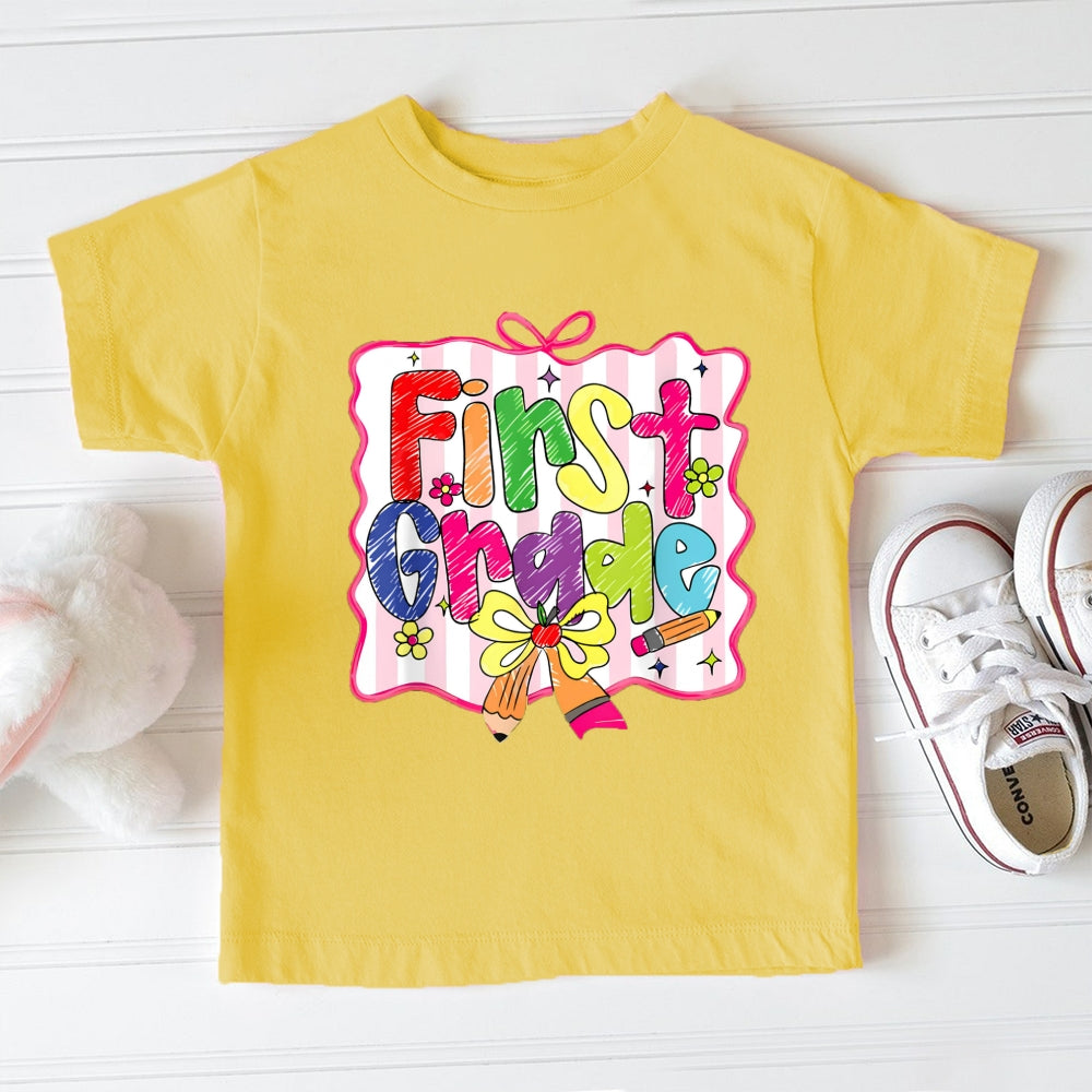 Personalized Grade Pink Bow Toddle T-Shirts