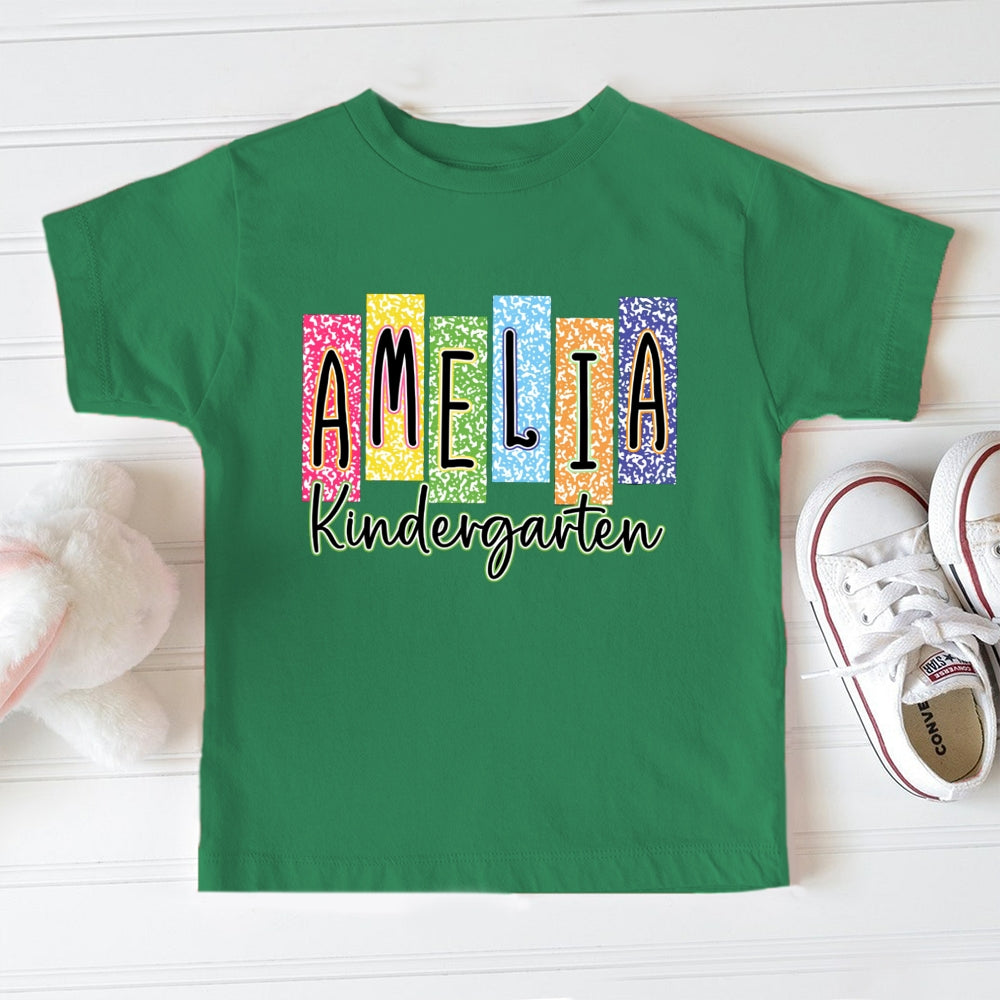 Personalized Grade And Name Kindergarten Colorful Block Letters Toddler&Kids Tees