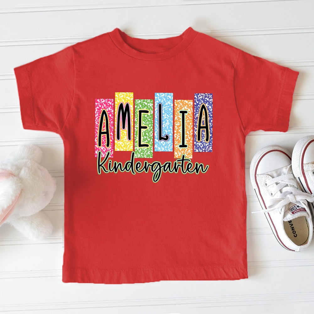 Personalized Grade And Name Kindergarten Colorful Block Letters Toddler&Kids Tees