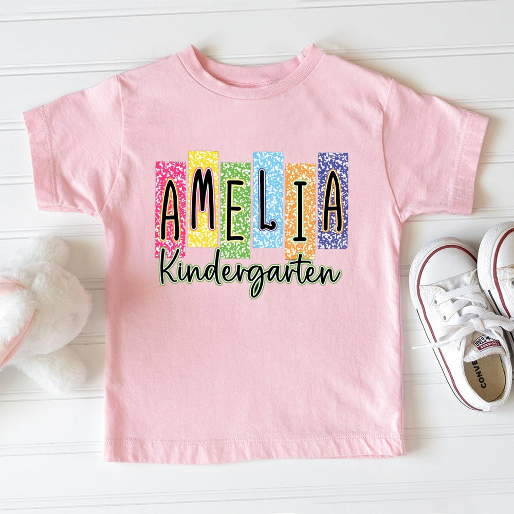Personalized Grade And Name Kindergarten Colorful Block Letters Toddler&Kids Tees