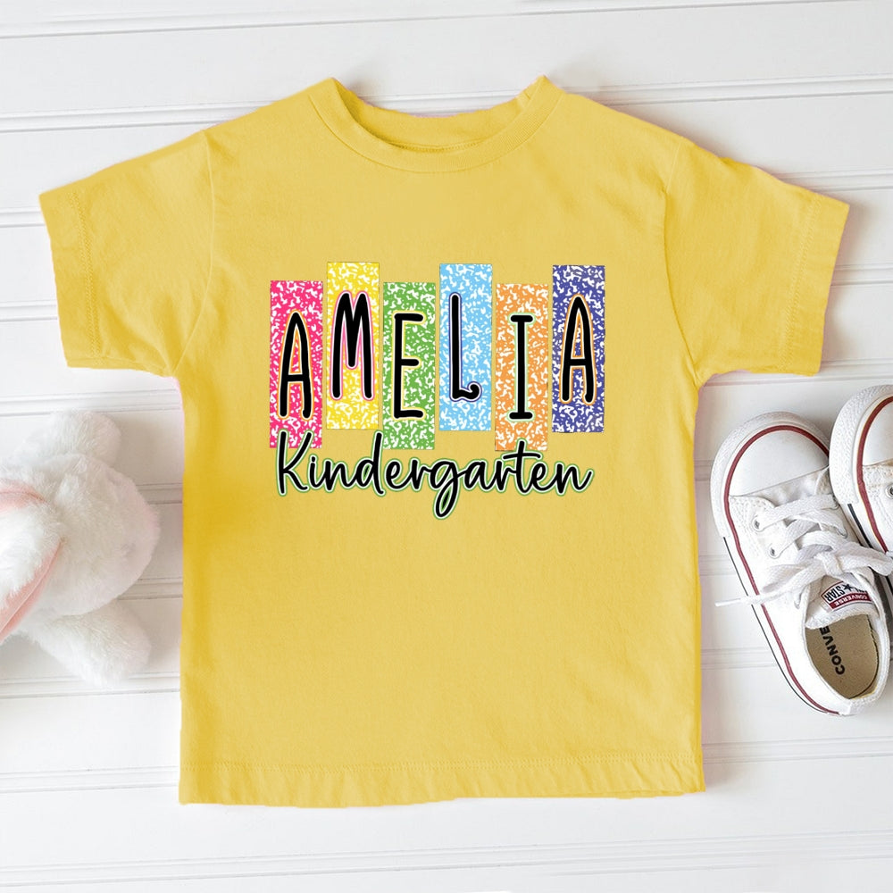 Personalized Grade And Name Kindergarten Colorful Block Letters Toddler&Kids Tees