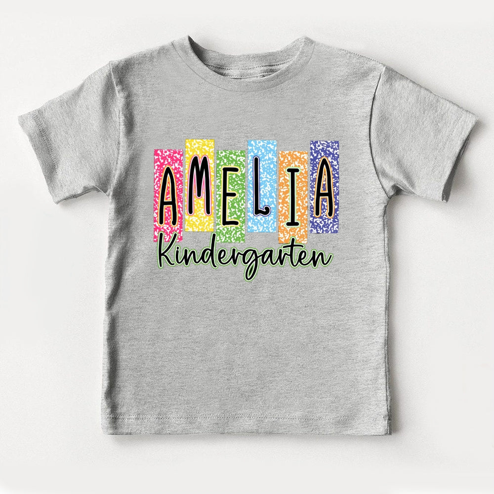 Personalized Grade And Name Kindergarten Colorful Block Letters Toddler&Kids Tees