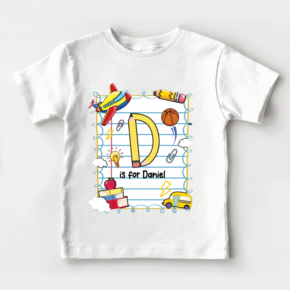 Personalized Name D Is For Daniel Notebook And Cloud Print Toddler&Kids Tees