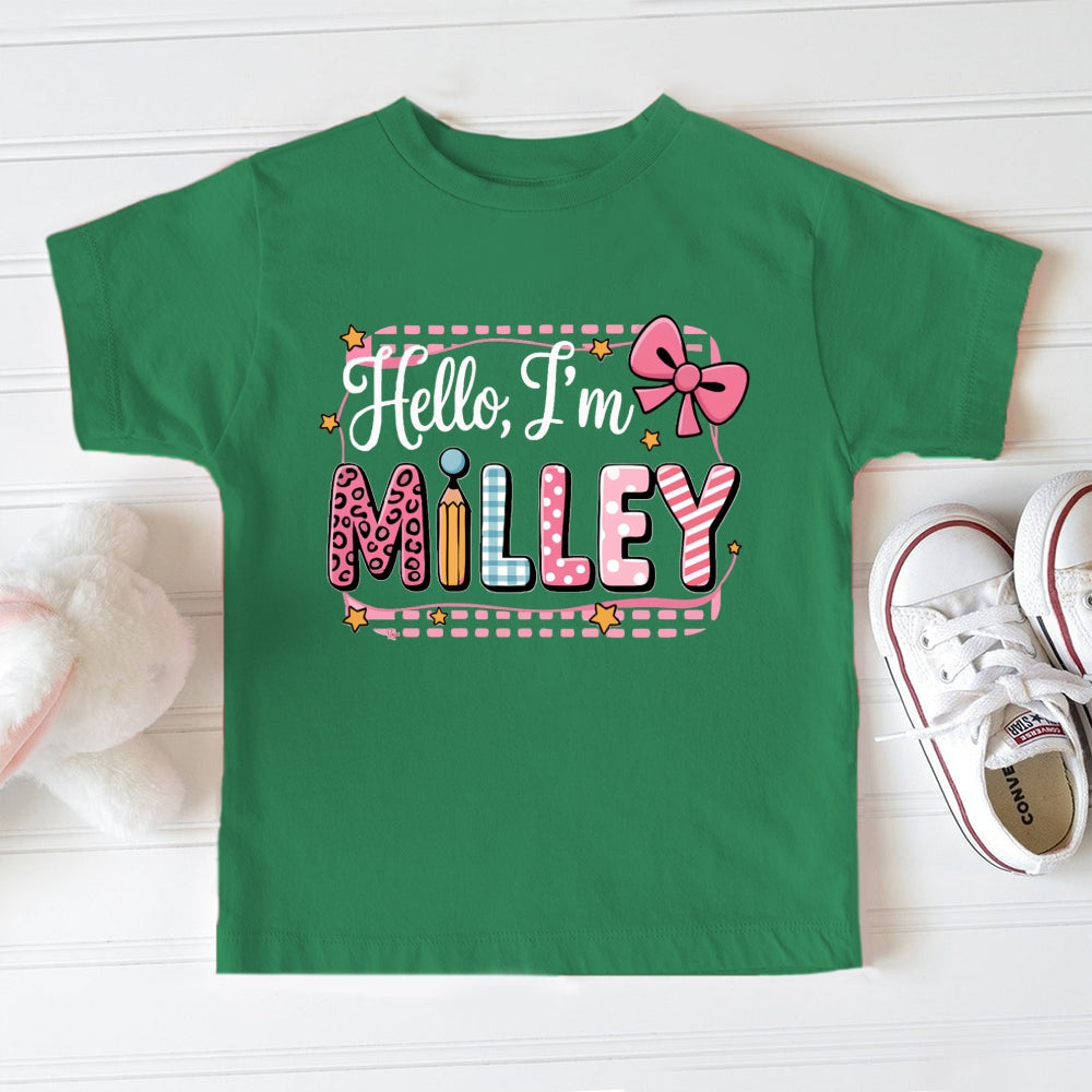 Personalized Name Hello I'M Milley Pink Bow Print Toddler&Kids Tees