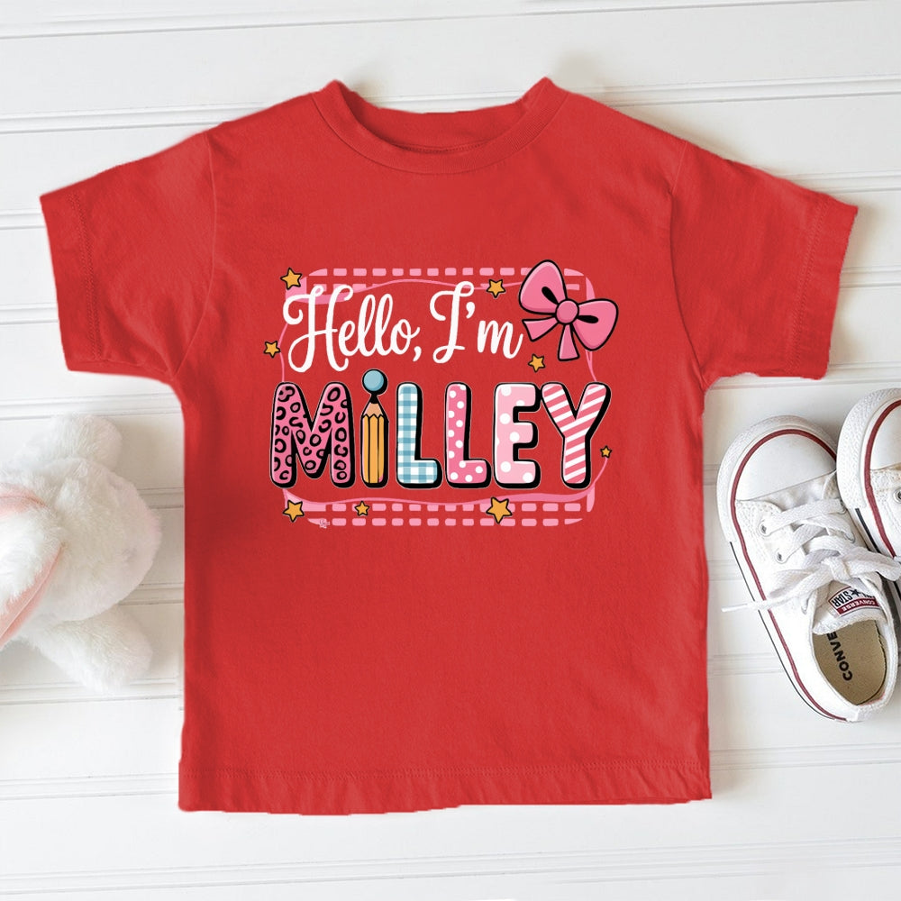 Personalized Name Hello I'M Milley Pink Bow Print Toddler&Kids Tees
