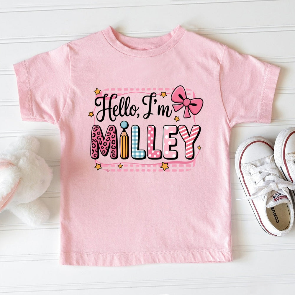Personalized Name Hello I'M Milley Pink Bow Print Toddler&Kids Tees