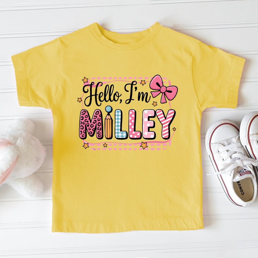 Personalized Name Hello I'M Milley Pink Bow Print Toddler&Kids Tees
